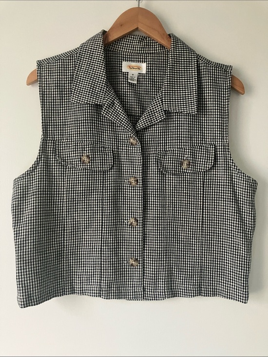 Talbots Jackets & Blazers - Talbots Vintage Linen Cotton Summer Vest Top Black and White Gingham Medium